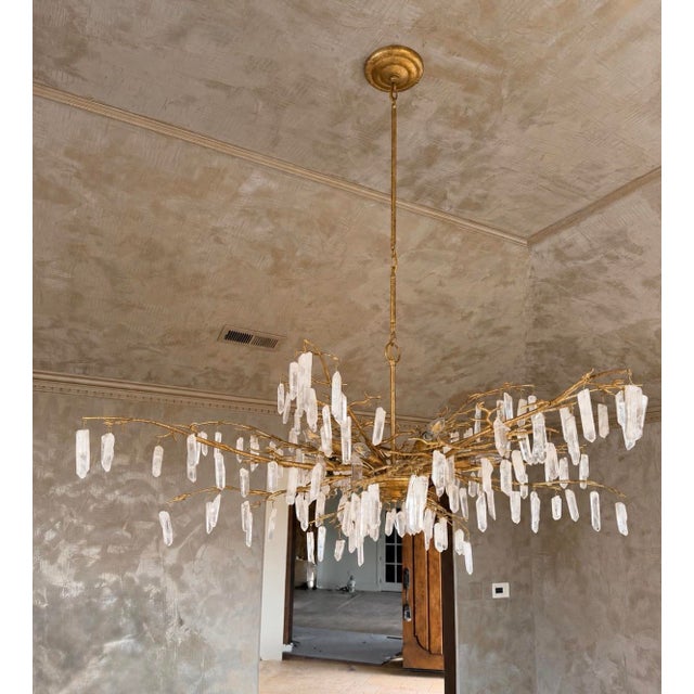 Currey & Company Currey & Company Aviva Stanoff Sculptural Gold Leaf & Crystal Chandelier For Sale - Image 4 of 4