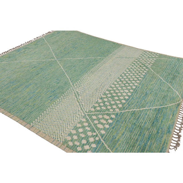 Rug & Kilim Rug & Kilim’s Moroccan Rug in Blue, Green and Beige Geometric Patterns For Sale - Image 4 of 6