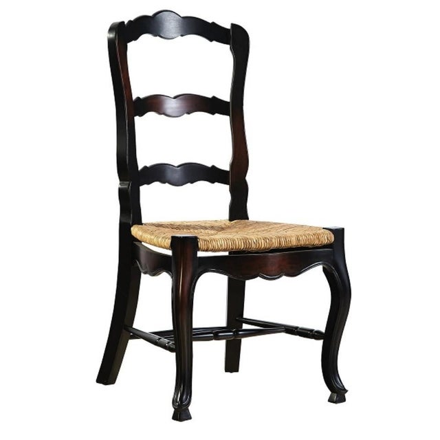 This beautiful black country French ladderback chair is made of solid plantation grown mahogany. Shaped back and seat...