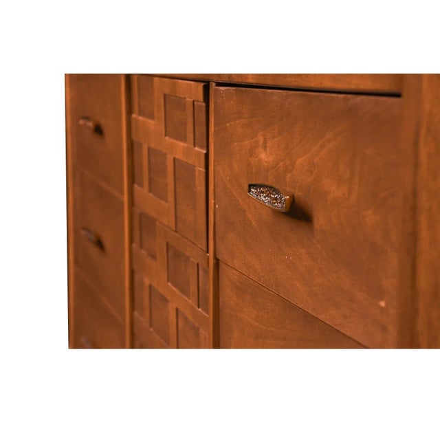1970s Mid-Century Walnut Weave Pattern Long Dresser For Sale - Image 4 of 12
