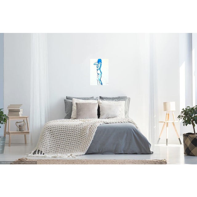 Woman in Blue Ink on Paper by Maratha Holden For Sale - Image 4 of 6