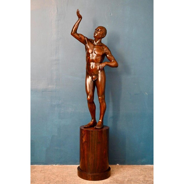Italian Artist, Very Large Nude Sculpture of a Young Man, 1920s-1940s, Wood, in Very Good conditions. Designed 1920 to 1949