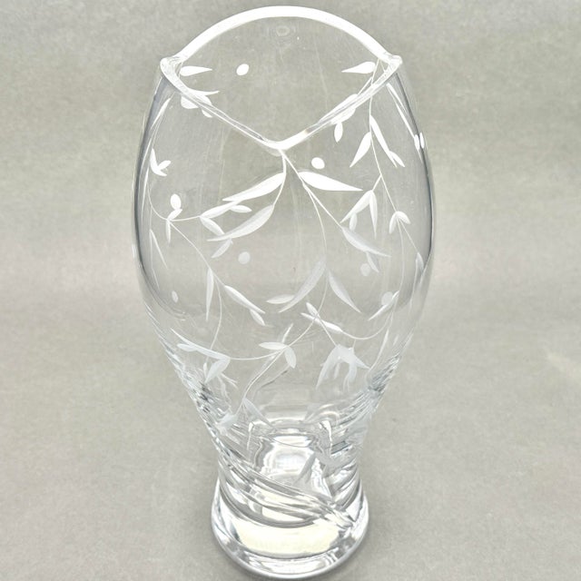 Glass Vintage Lenox “Opal Innocence” Crystal Vase With Etched Vine Design and Scalloped Rim For Sale - Image 7 of 11