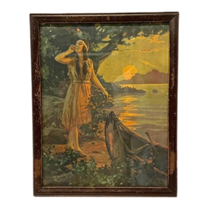 Vintage Native American Woman & Canoe Print