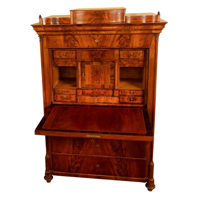Antique Austrian Flame Mahogany Inlaid Rosewood Biedermeier Secretary Chest 1820 For Sale - Image 13 of 17