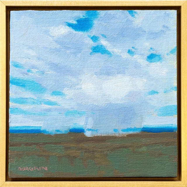 Contemporary Distant Rains by Michael Magrin | Oil on linen mounted on panel landscape with distant rain clouds For Sale - Image 3 of 5