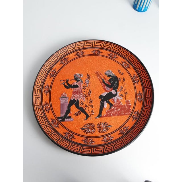 Large Greek Black-Figure Orange Terracotta Wall Plate with Classical Motif, 1970s For Sale - Image 4 of 18