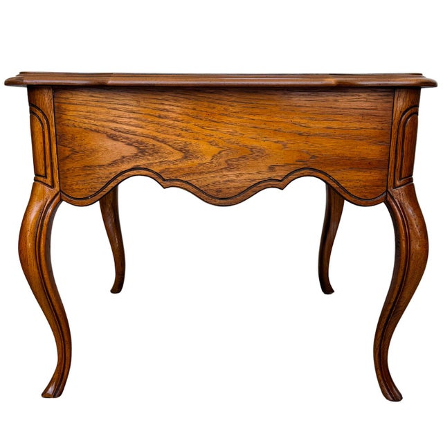 Wood 1970 French Provincial Carved Oak End Tables / Low Nightstands by Drexel Heritage - A Pair For Sale - Image 7 of 18