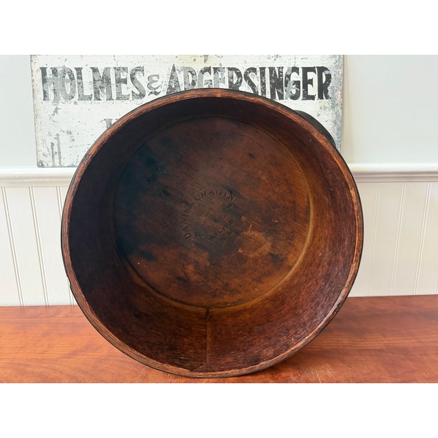 Brown Large Antique New England Wooden Dry Measure by Daniel Cragin, Wilton, New Hampshire – Primitive Grain Measure With Forged Iron Handles For Sale - Image 8 of 16