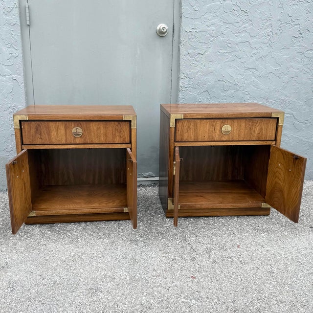 Mid 20th Century Vintage Campaign Huntley Nightstands by Thomasville For Sale - Image 5 of 11