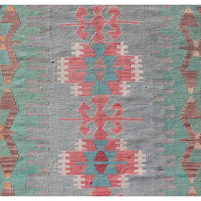 Mid 20th Century Geometric Medallion Vintage Turkish Tribal Kilim Flat-Weave Runner For Sale - Image 9 of 12