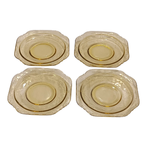 Vintage Amber/ Yellow Madrid Federal Glass Square Dessert Plates - Set of 4