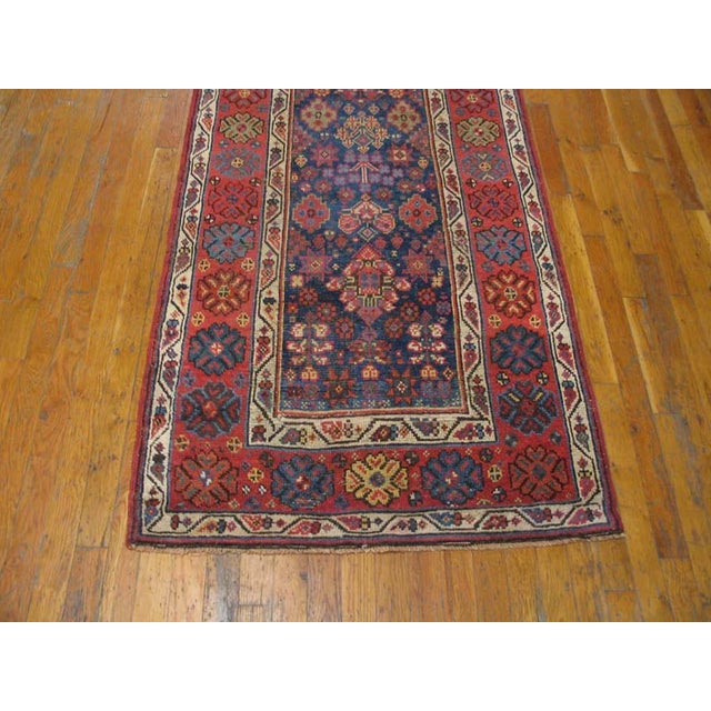 Late 19th Century 1890s Blue Navy Geometric Tribal Antique W. Persian Kurdish Carpet 3' X 14' Handmade Wool Rug For Sale - Image 5 of 5