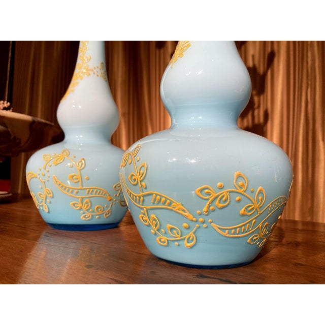 Mid-Century Italian Turquoise Opaline Murano Glass Soliflower Vases, 1960s, Set of 2 For Sale - Image 11 of 16