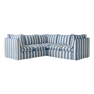 Sophie Conran Coco 3x3 Sectional Sofa - Sea Holly Blue Stripes with Knife Edge Cushion For Sale