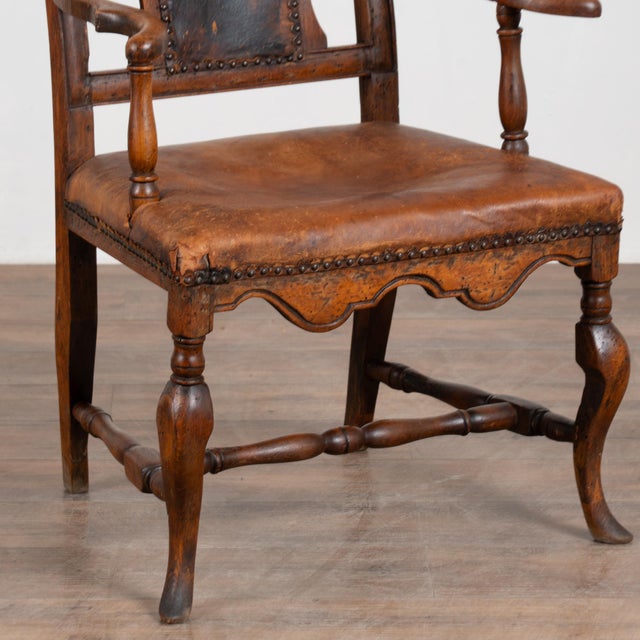 19th Century Danish Oak and Leather Wingback Armchair For Sale - Image 9 of 14