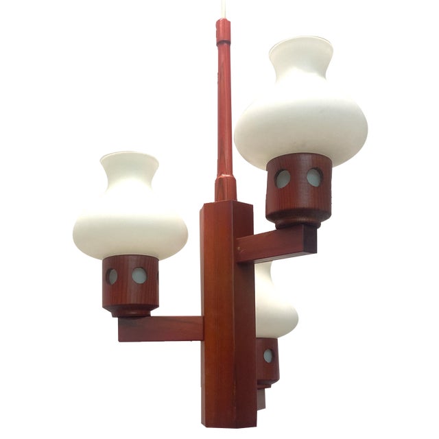 Vintage Danish Vitrika Chandelier in Wood and Glass, 1970s For Sale