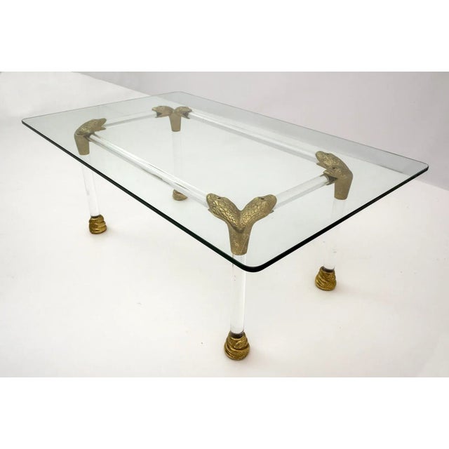 Mid-Century Coffee Table in Acrylic Glass and Brass with Snake Head Details, Italy, 1970s For Sale - Image 4 of 8