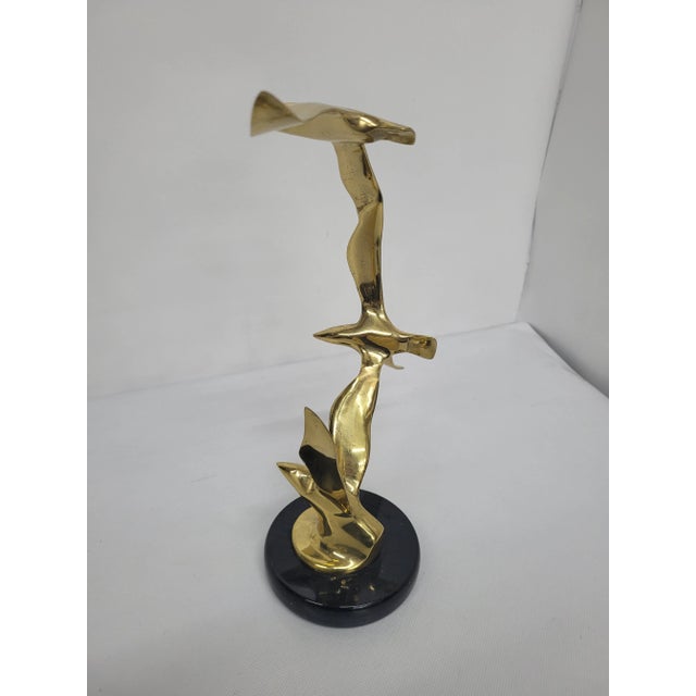 Black Mid Century Modern Seagull Brass and Black Marble Sculpture For Sale - Image 8 of 8