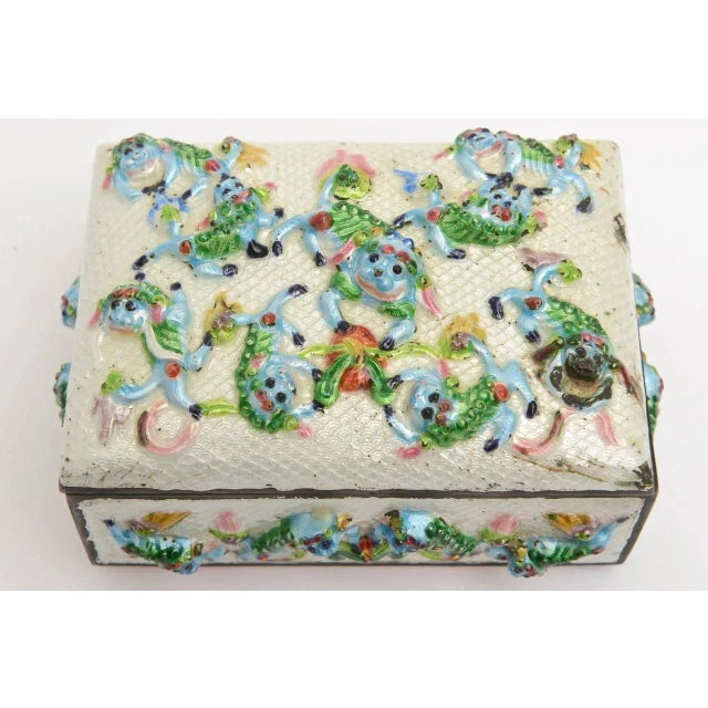 Enamel Foo Dog and Frog "Good Luck" Hinged Chinese Box !900's For Sale - Image 4 of 10