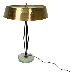 Mid-Century Modern Italian Brass and Glass and Black Metal Table Lamp by Max Ingrand for Fontana Arte, 1950s