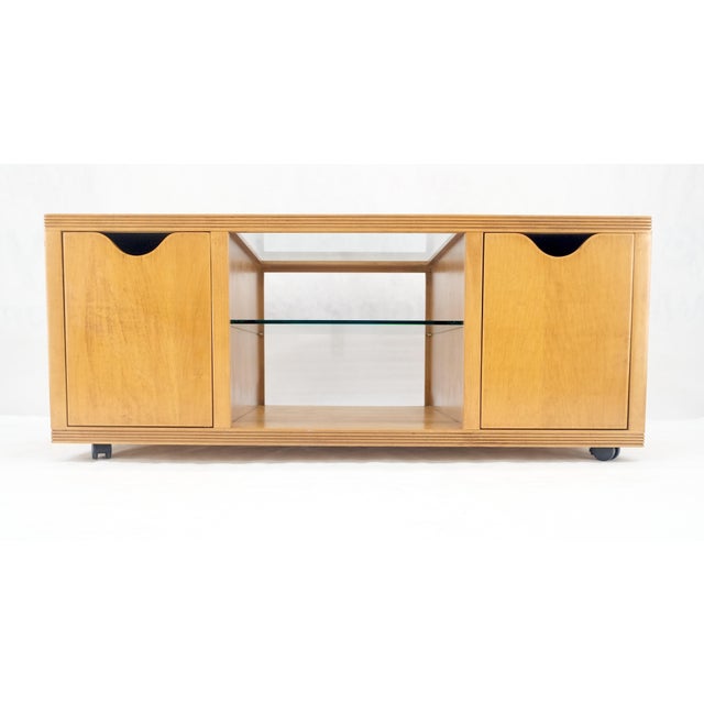 Late 20th Century Large Box Shape Glass Top Birch Plywood Deep Drawers Storage Coffee Table MCM For Sale - Image 5 of 12