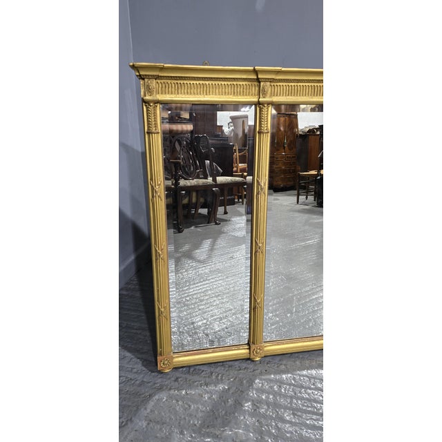 Paint Large Regency Tryptich Gilt Overmantle Mirror, 1900s For Sale - Image 7 of 8