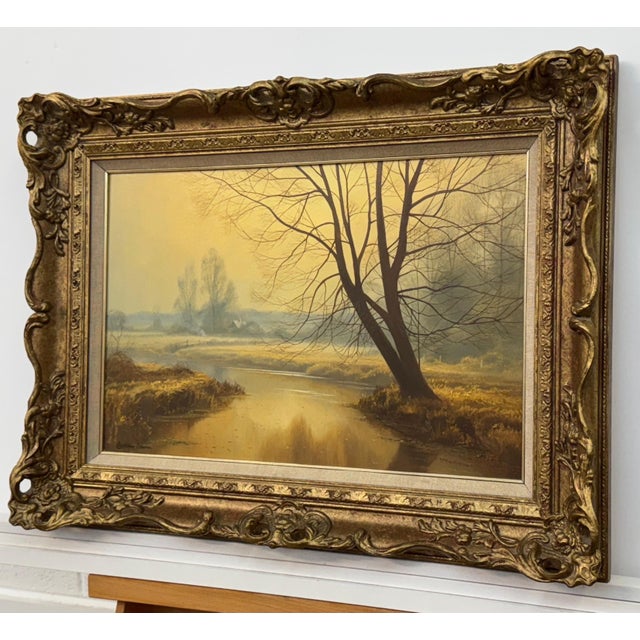 Misty Golden Yellow River Landscape with Winter Trees in the English Countryside Circa 1990 For Sale - Image 17 of 17