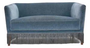 Vintage Danish Two-Seater Sofa in Blue Furniture Velour and Oak, 1970s
