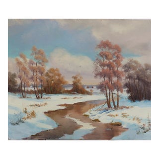 Antique Winter Impressionism Painting Ukrainian Landscape Oil Art 49.5-59,5 For Sale