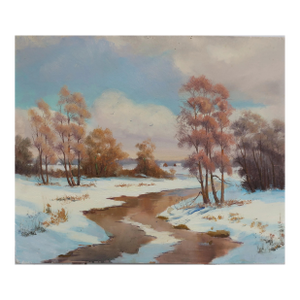 Antique Winter Impressionism Painting Ukrainian Landscape Oil Art 49.5-59,5