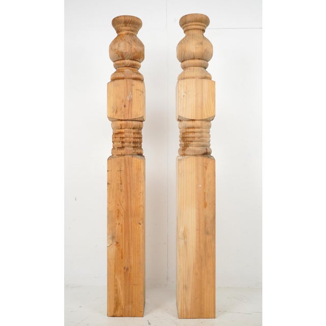 Late 20th Century Pair of Unfinished Wood Newel Posts 5.5 X 45.5 In. For Sale - Image 10 of 10