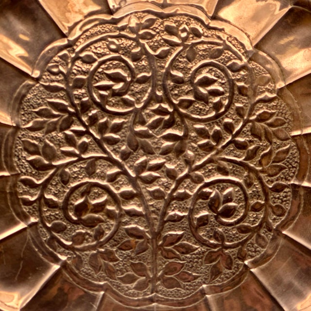 Mid 20th Century Vintage Mid 20th Century Turkish Hand Hammered Copper Tray With Floral Vine Tree of Life Repoussé For Sale - Image 5 of 7