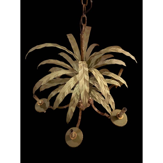 Early 21st Century Large Currey & Co Tole Leaf Hollywood Regency Six Light Chandelier (2 Available) For Sale - Image 5 of 9