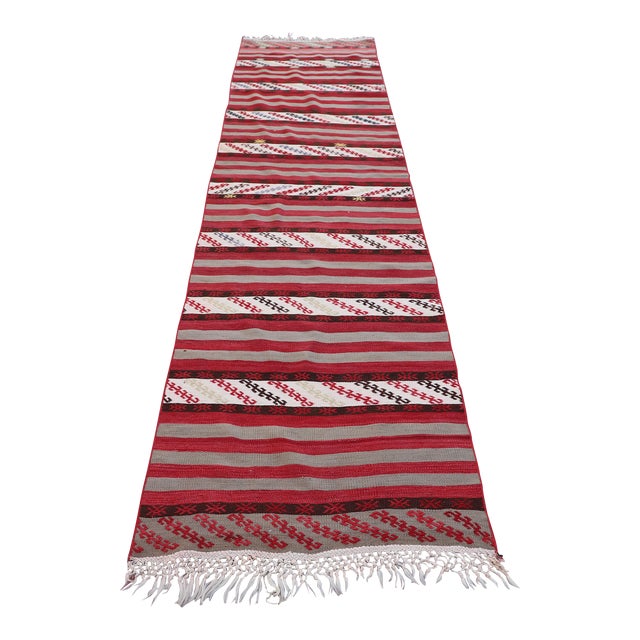 1970s Traditional Stripe Design Handmade Turkish Kilim Runner Rug For Sale