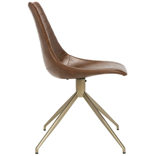 Modern Bailey Mid Century Modern Leather Swivel Dining Chair in Light Brown & Brass - a Pair For Sale - Image 3 of 10