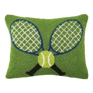 Green Crossed Tennis Racquets Wool Hook Pillow