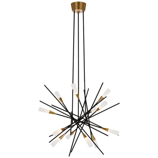 Modern Chapman & Myers for Visual Comfort Signature Stellar Medium Chandelier in Matte Black & Antique Brass with Frosted Acrylic For Sale - Image 3 of 4