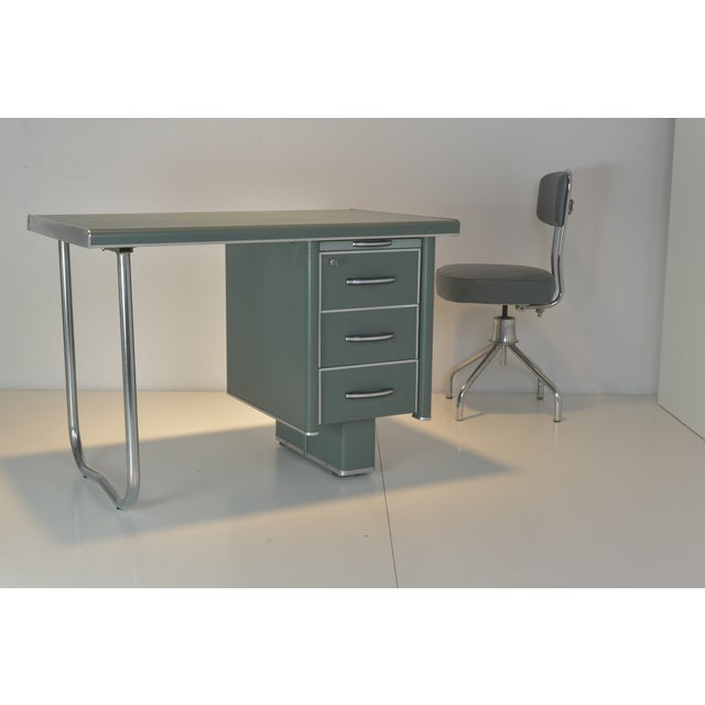 1950s Steeltube Desk with Desk Chair from Nori, France, 1958, Set of 2 For Sale - Image 5 of 18
