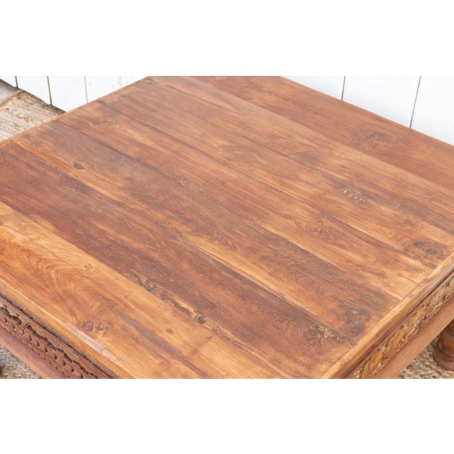 Wood Rana Carved Square Teak Table For Sale - Image 7 of 13