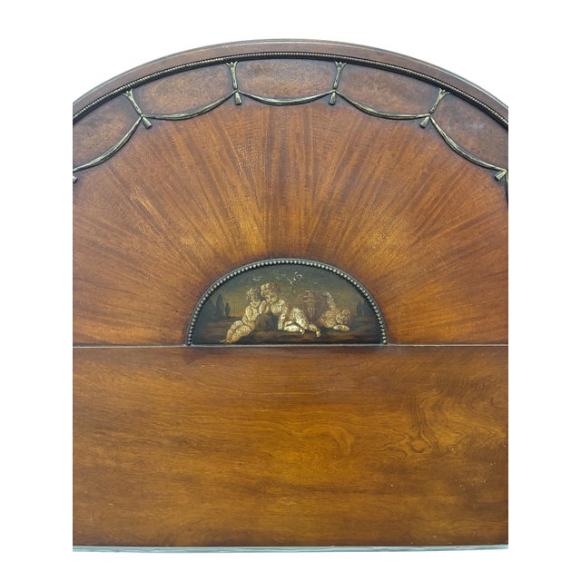 Antique Neoclassical Mahogany Twin Bed Frame With Hand-Painted Classical Medallions & Gilt Decoration For Sale - Image 4 of 10