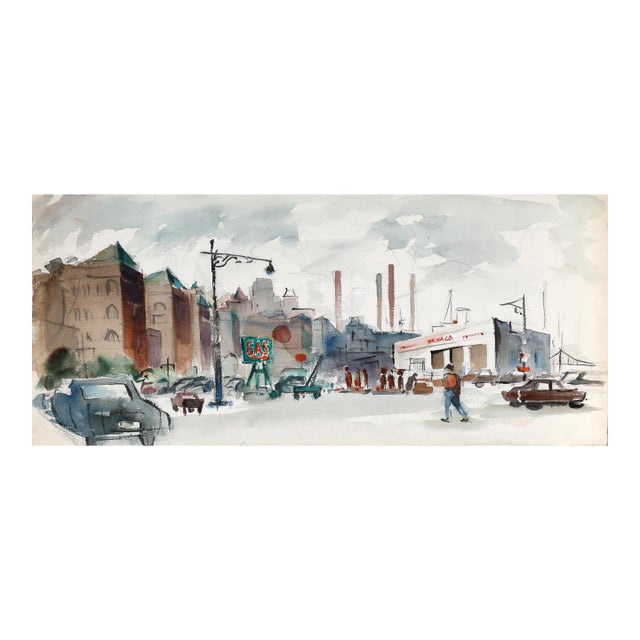 1960s "Gas Line P3.10" Watercolor Painting by Eve Nethercott For Sale