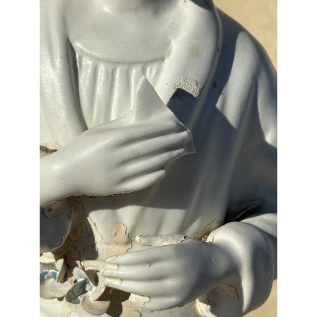 1940s Pair of Lamps White Porcelain Figurines With Custom Pinstriped Shades For Sale - Image 11 of 16