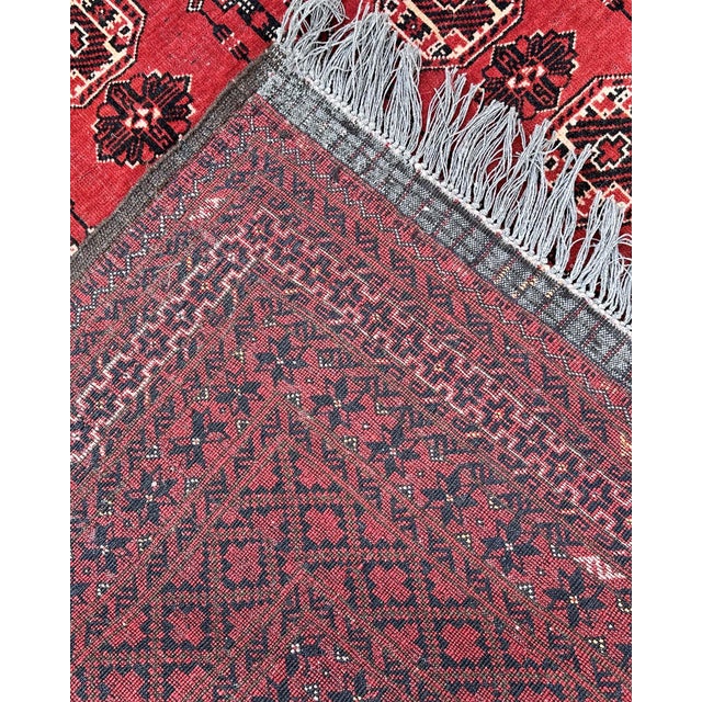 Red Afghan Turkmen Tekke Bokhara Hand-Knotted Wool Rug, Red Gul, 9'2" X 6'6" For Sale - Image 8 of 13
