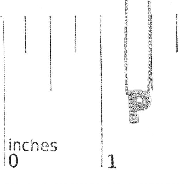 Early 21st Century 10K White Gold Diamond Accent "P" Initial Bubble Pendant Necklace For Sale - Image 5 of 5