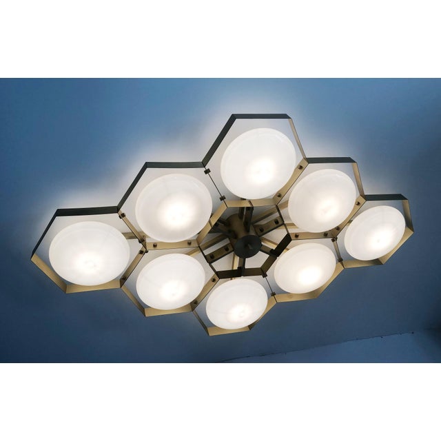 Metal 21st Century Hive Satin Brass Glossy Gray Murano Flush Mount by Fabio LTD For Sale - Image 7 of 9