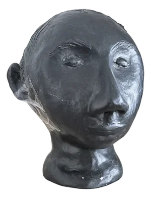 Modernist Studio Pottery Black Ceramic Sculpture of a Human Head, 1980s