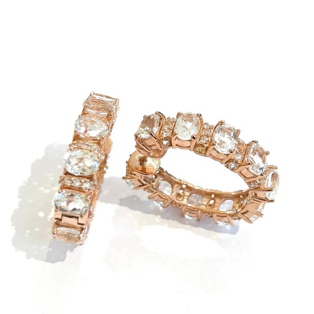 Bochic "Orient" Vintage White Topaz Classic Hoop Earrings 18K Gold & Silver For Sale - Image 18 of 18