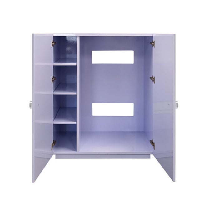 Worlds Away Matthew Izzo Home Beau Glossy Lavender Lacquer Two Door Cabinet With Ball Studs and Acrylic/Brass Knobs For Sale - Image 4 of 6