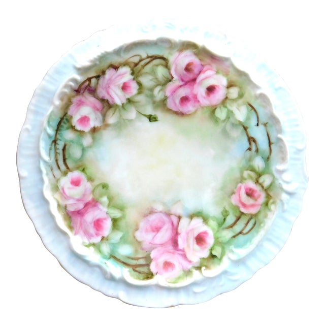 Antique Limoges Victorian Porcelain Hand-Painted Floral Trivet, Signed Peggy List For Sale